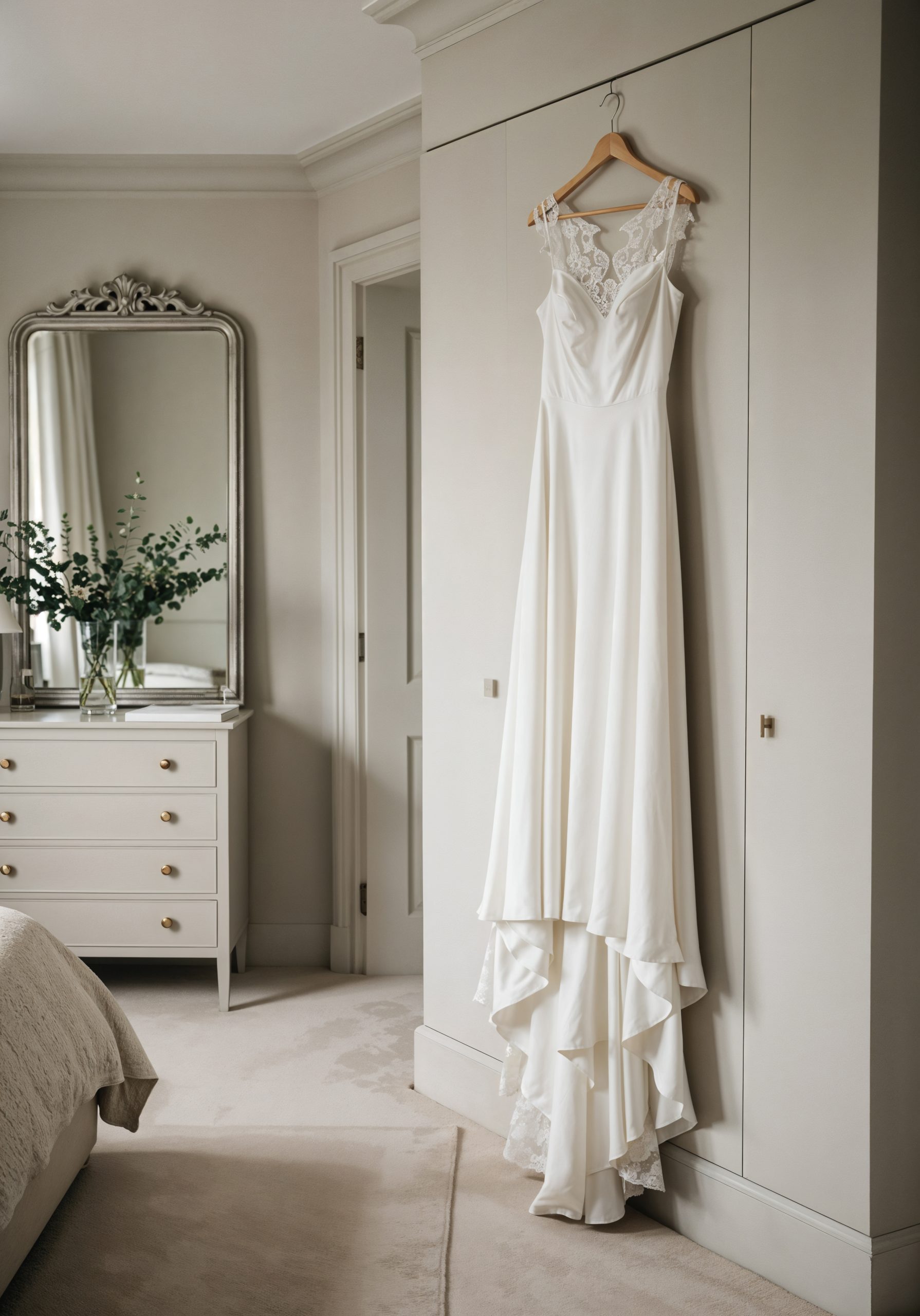 el vestido de novia cuelga en el dormitorio el vestido de novia cuelga en el dormitorio